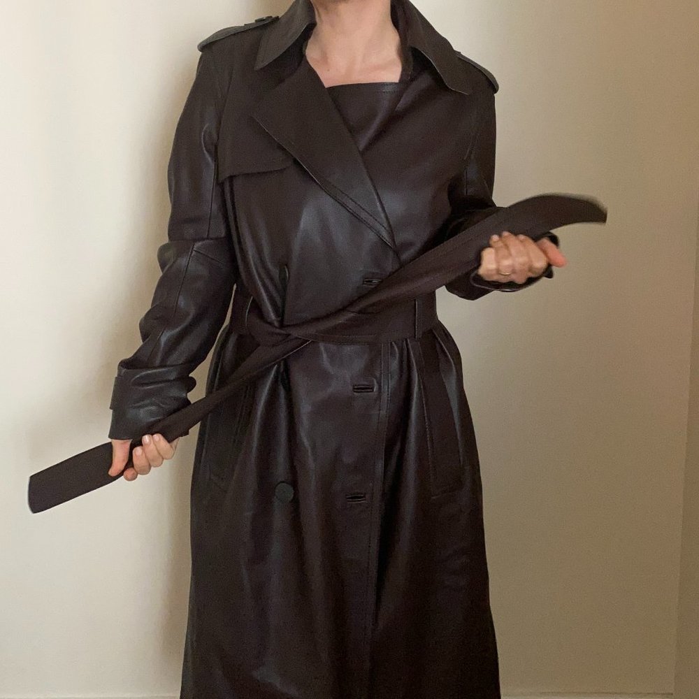 Massimo Dutti  Burgundy 100% Sheep Leather Trench Coat